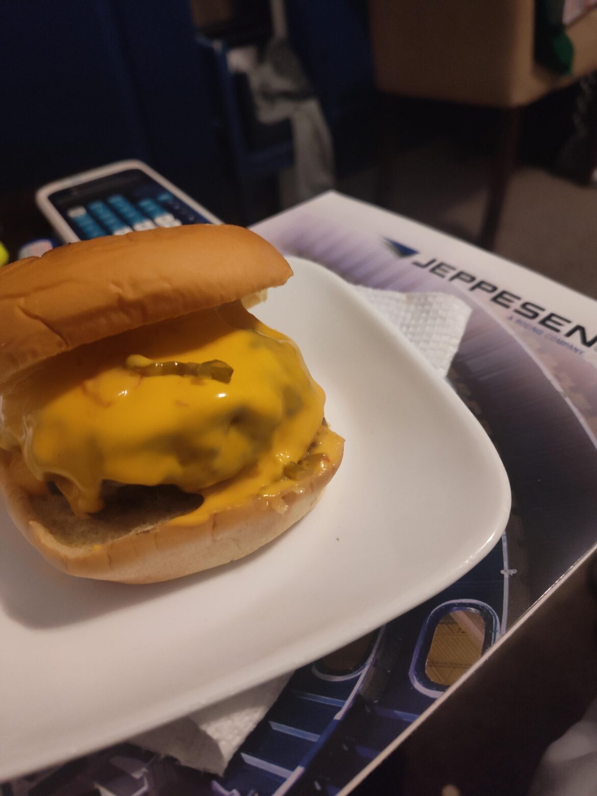 Took a break from studying, threw hit queso on top of a left over burger.