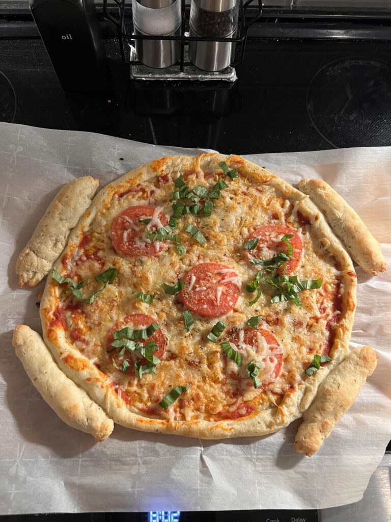 Fat head pizza with bread sticks