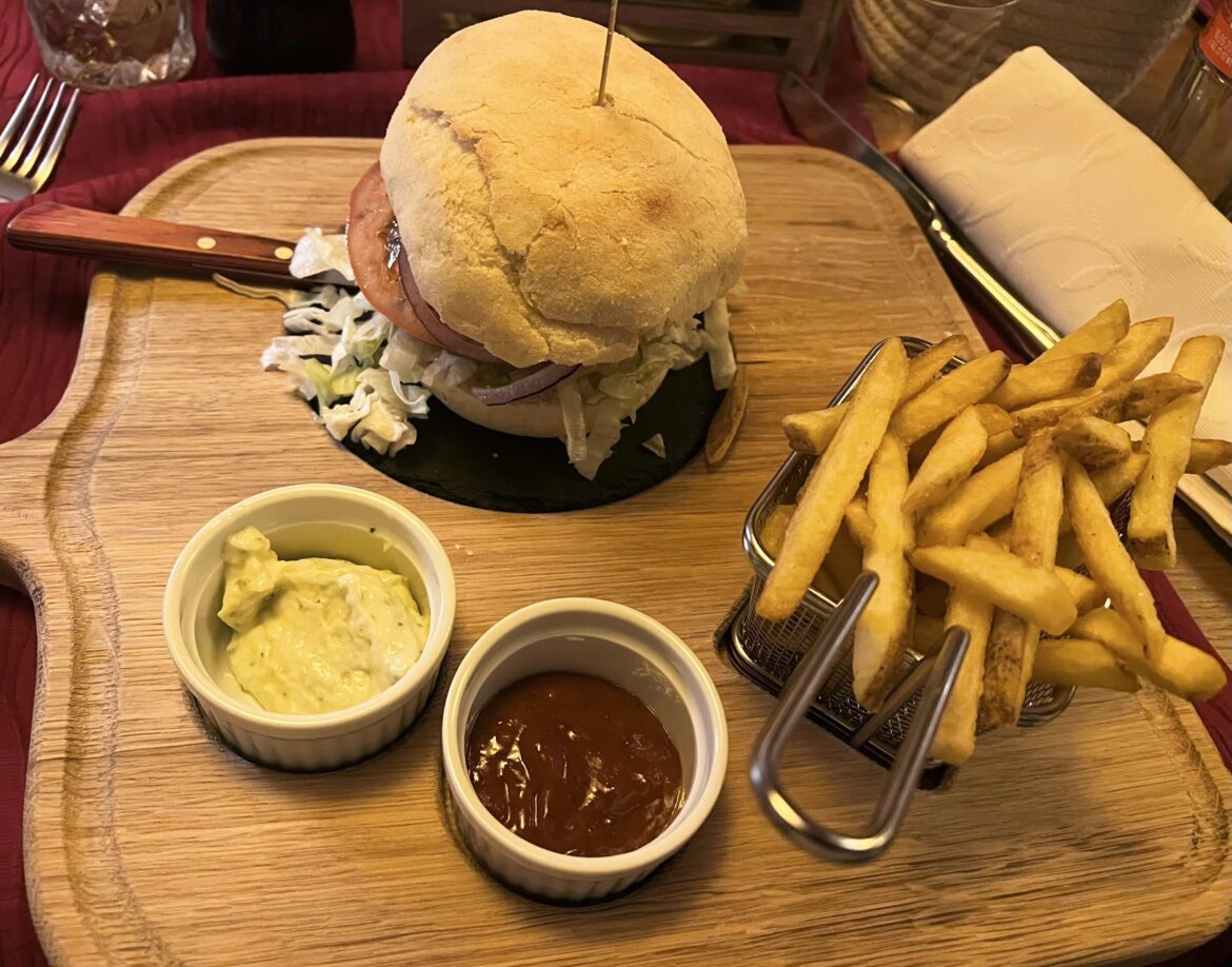 A cutting board that literally has a hot stone embedded in it