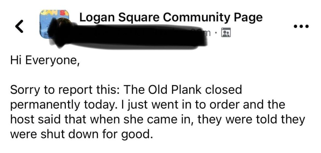 Spontaneous closure of Old Plank in Logan Square?