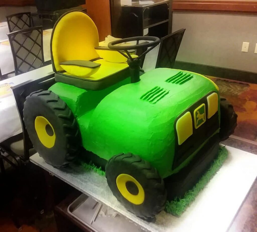 John Deere lawnmower birthday cake.