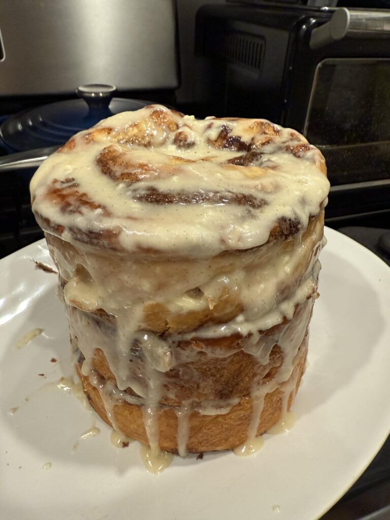 3 tier cinnamon roll cake for my MIL