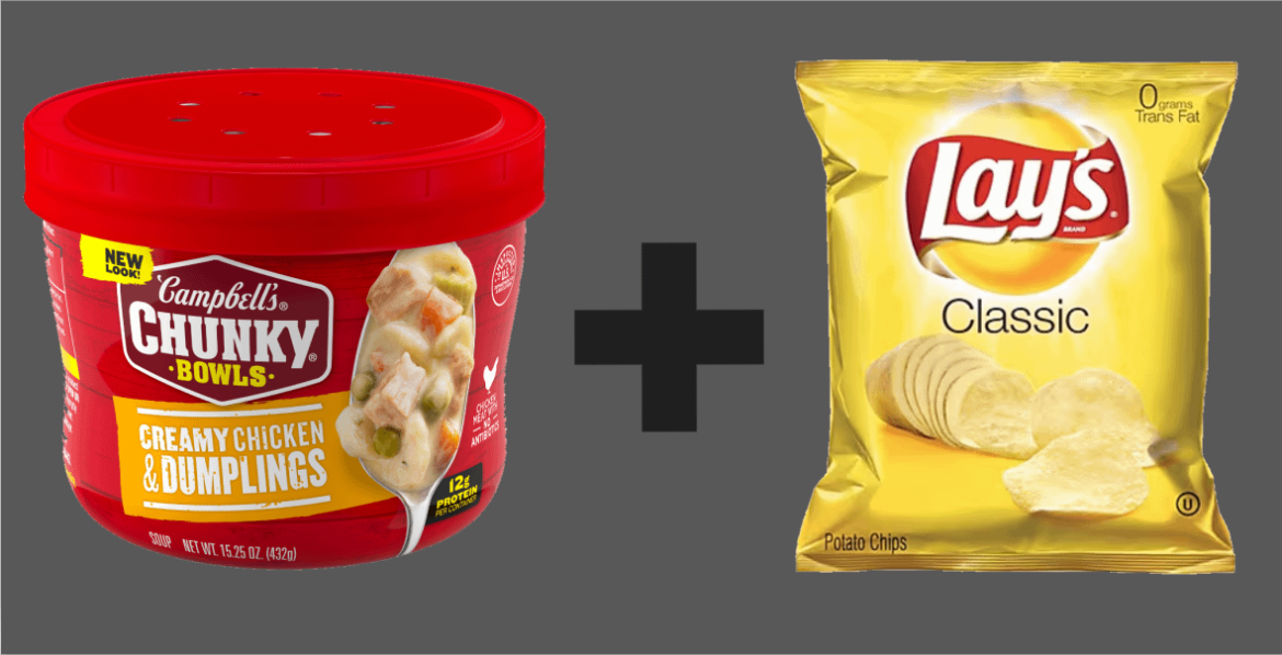 Campbell's Creamy Chicken & Dumpling soup, scooped like salsa with Lay's chips (I'm gonna die.) Let's hear your weird food combos!