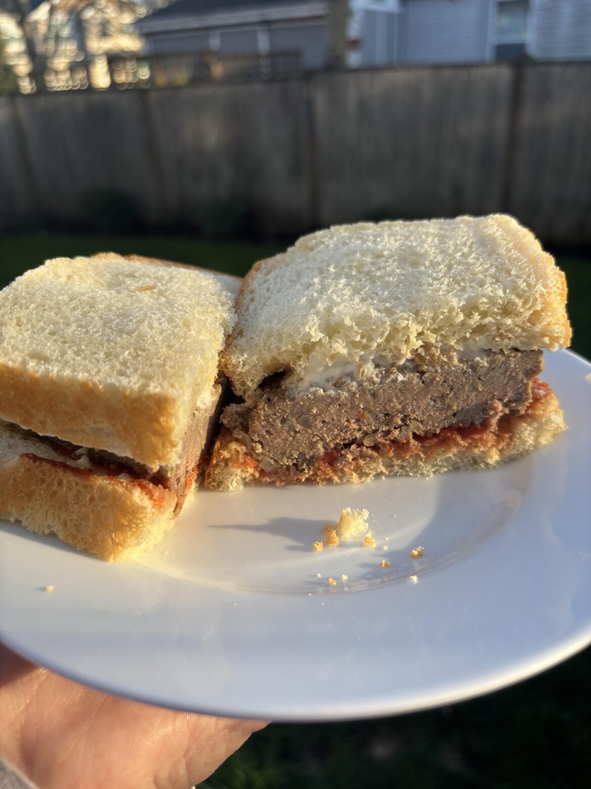 Home white bread made meatloaf sandwich. How do the proportions look?