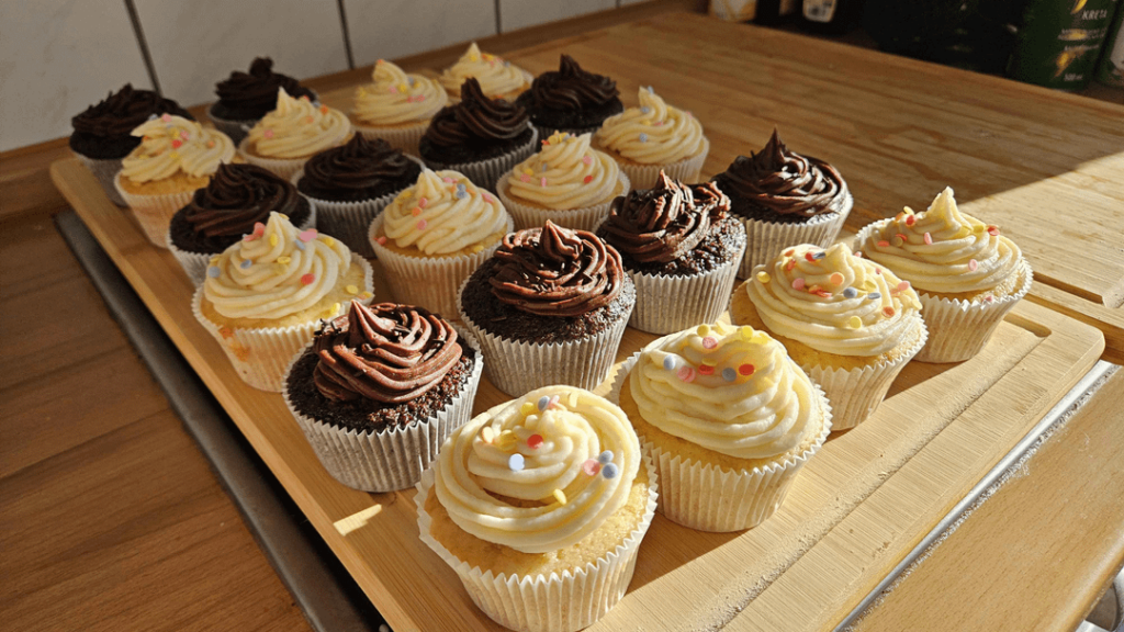 Cupcakes for my fiancé's birthday!! So happy with how they turned out :)