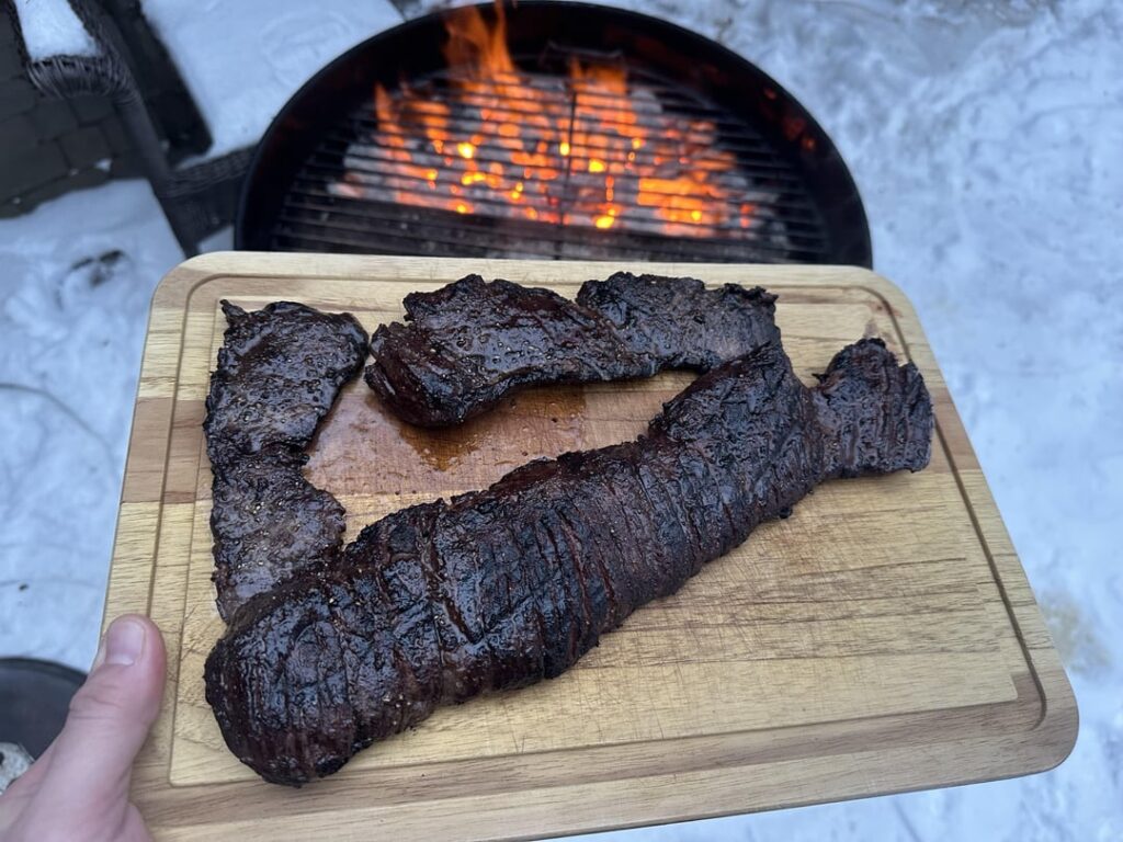Just some Costco A. wagyu outside skirt I grilled up in the snow.