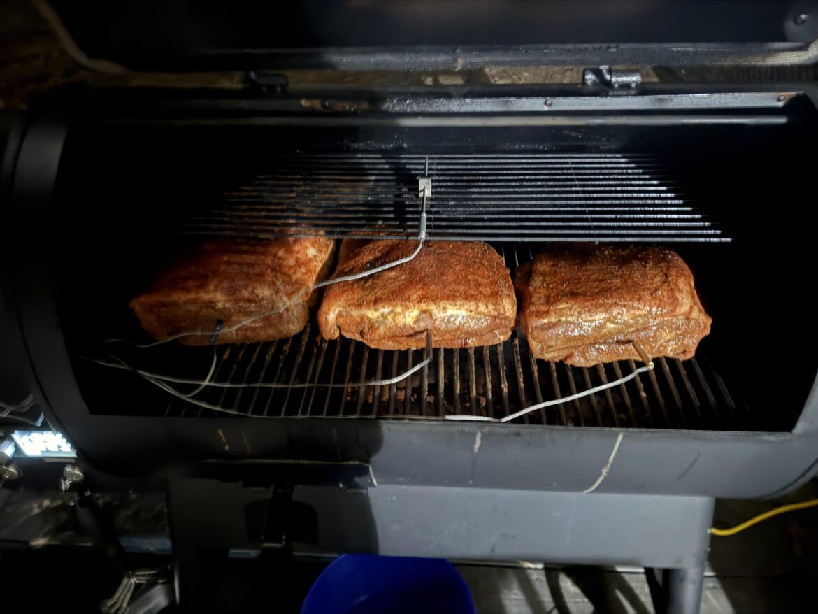3 Butts on my Members Mark Pellet Smoker for the Superb Owl.