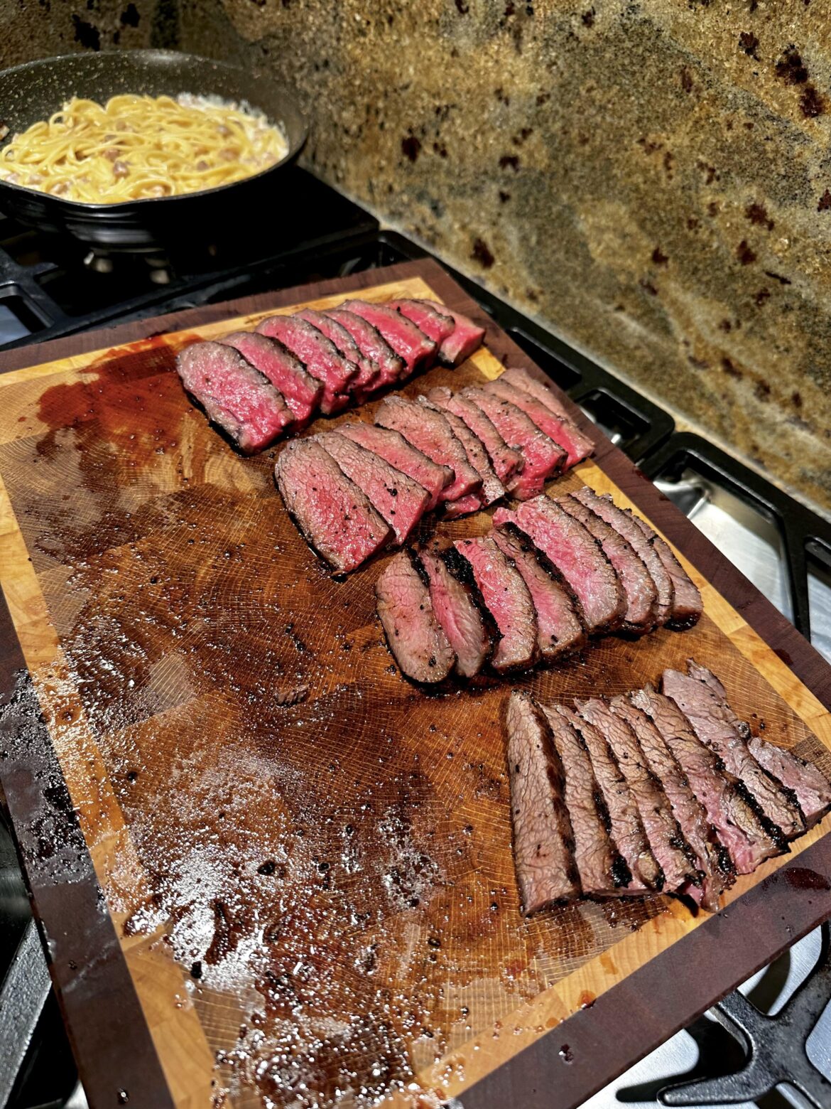 My cousin said there's no way i could grill two steaks to four different stages of doneness. I think i met the challenge with these two wagyu flat irons from costco. Thoughts?