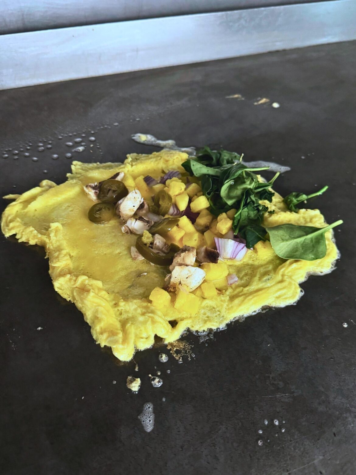 Yes those are pineapples in my omelette. Doing better with getting veggies n fruit daily by any means.