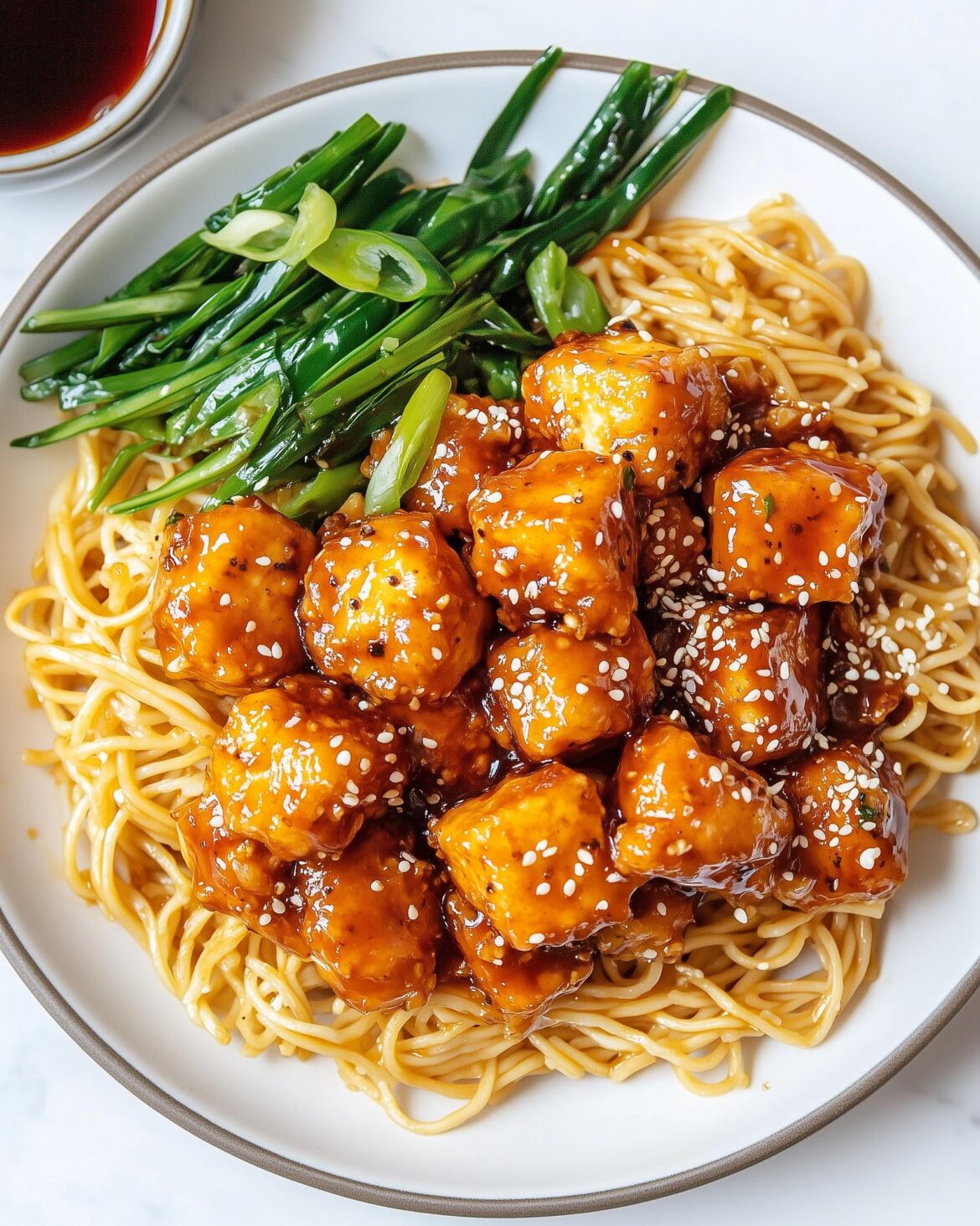 Sticky Sesame Tofu With Noodles