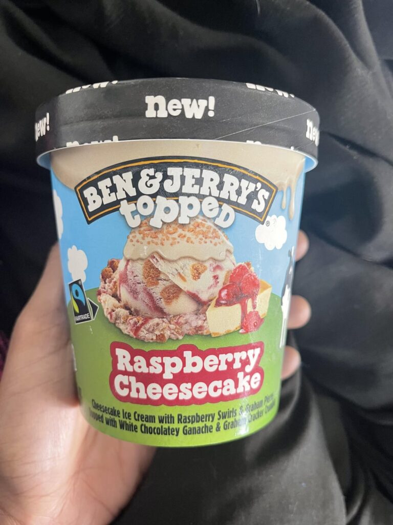 Ben and Jerry’s topped raspberry cheesecake