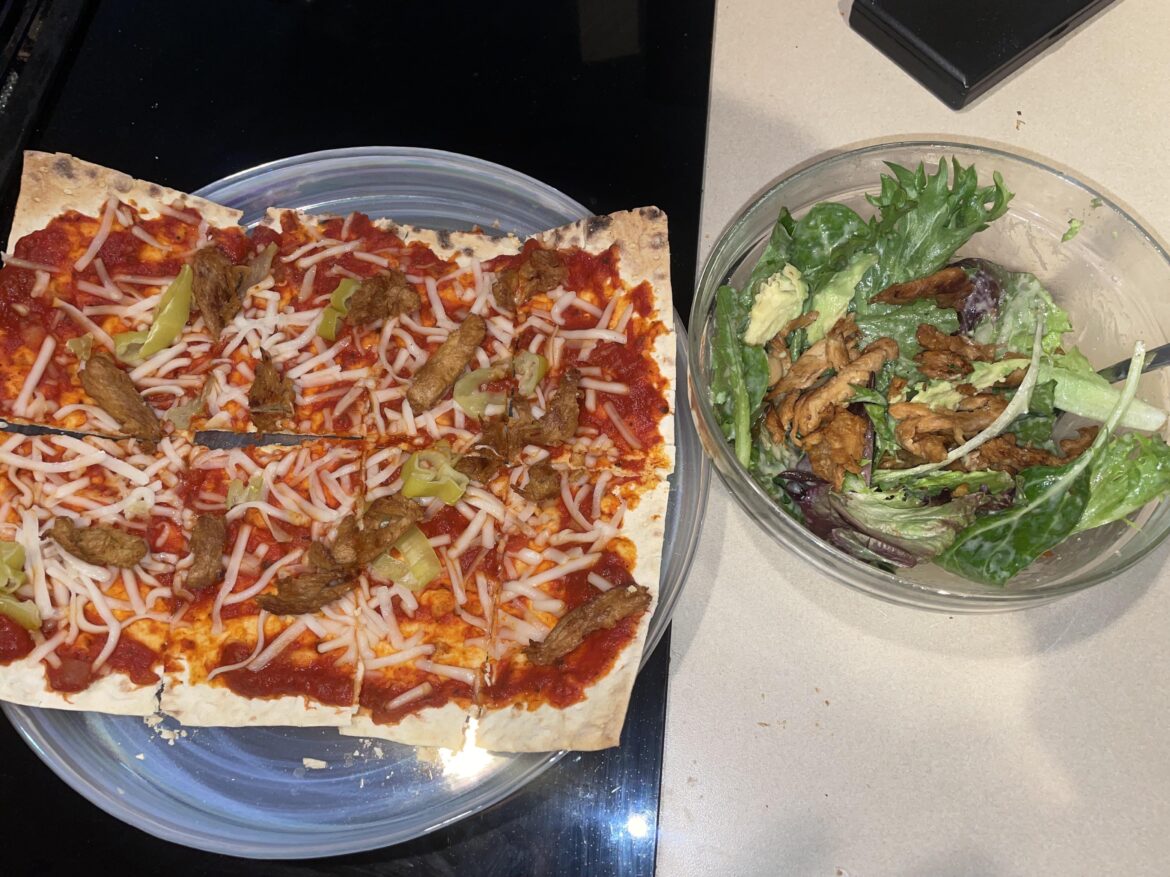 Lavash Pizza & Soy Curl Caesar Salad Lavash Pizza & Soy Curl Caesar Salad
