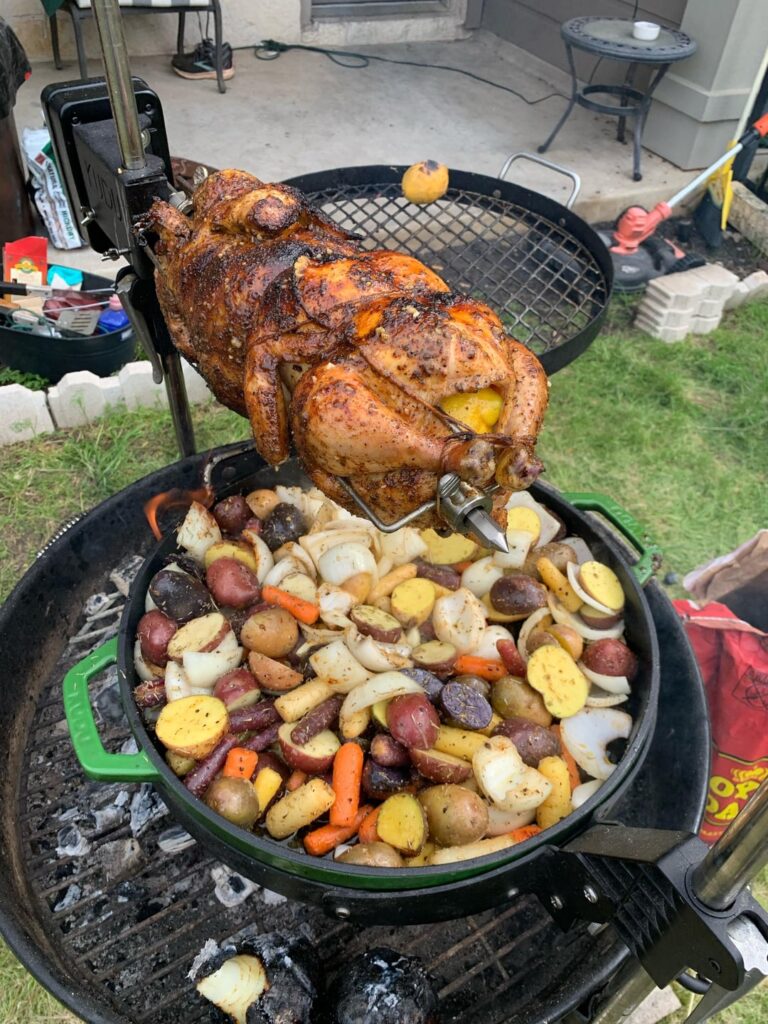 Rotisserie chicken and veg getting the drippings 😋