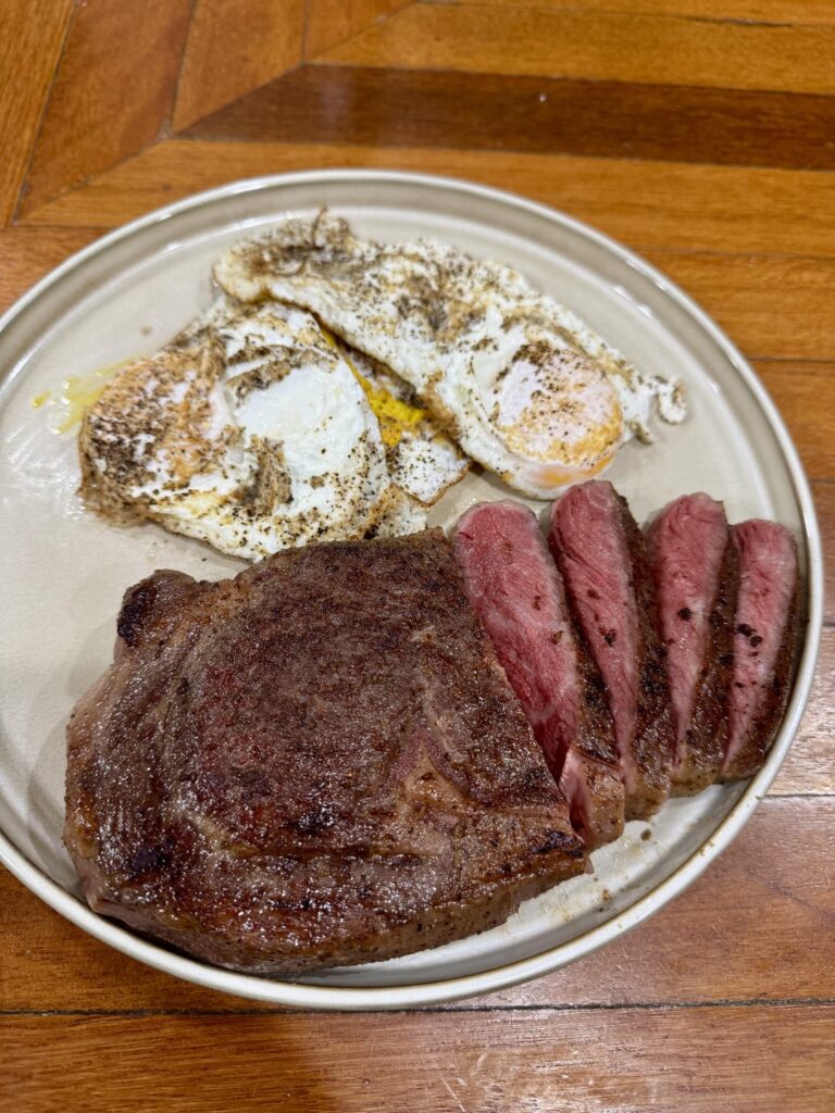 First steak in the sous vide: Wagyu Ribeye: 2hrs 10 minutes @132°