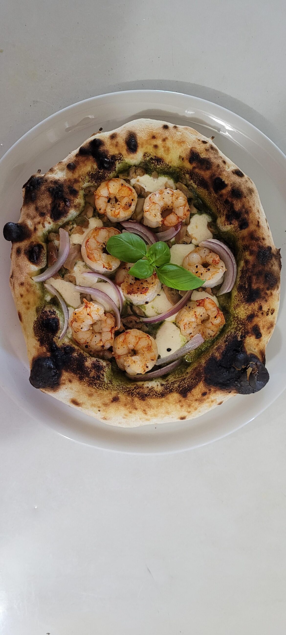 Pesto shrimp pizza
