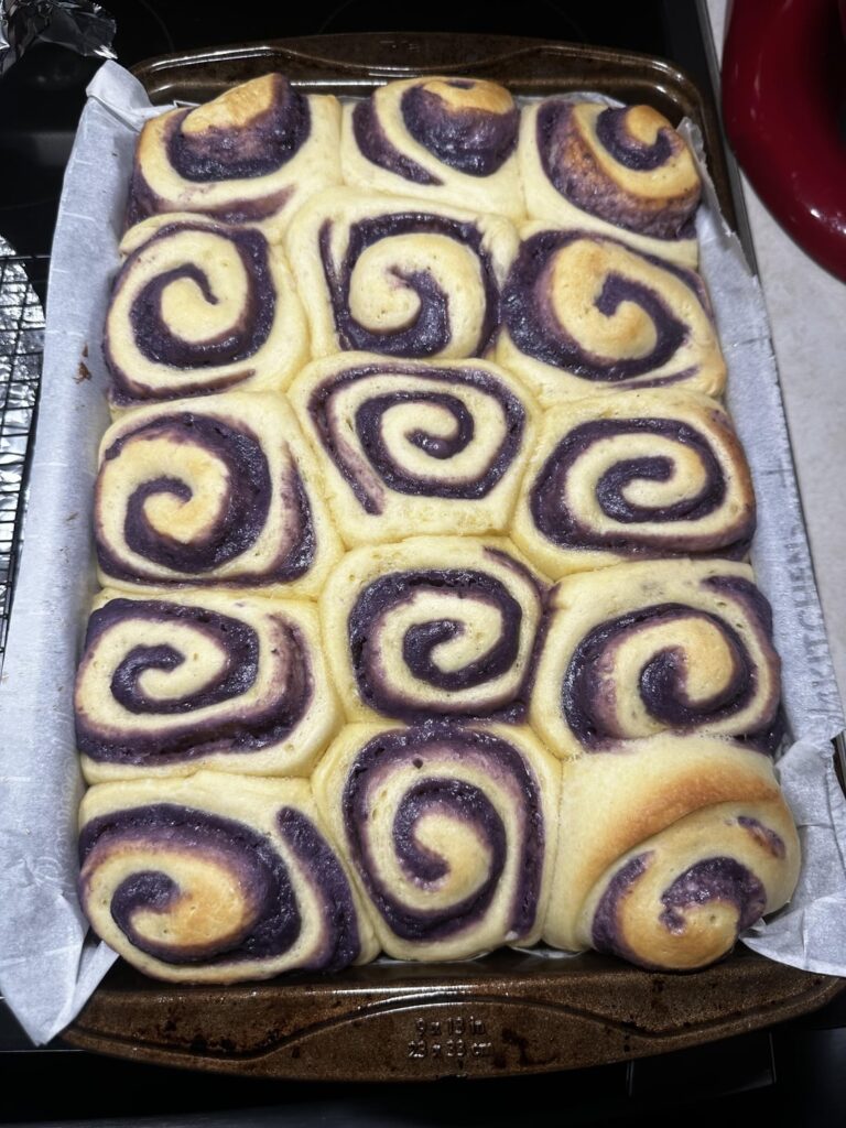 Ube breakfast roll with Ube cream cheese icing