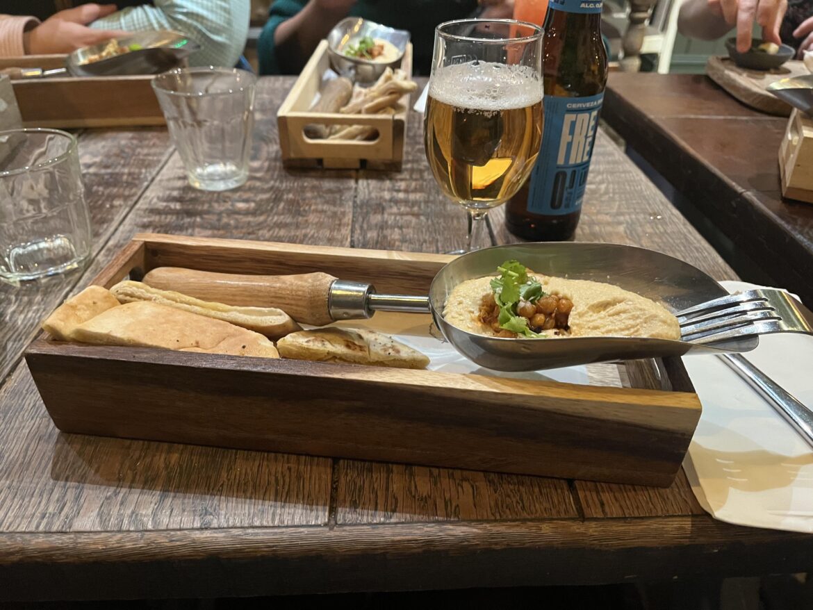 Hummus, served in shovel. Fitting, I guess, since the word itself does derive from the word for “soil”