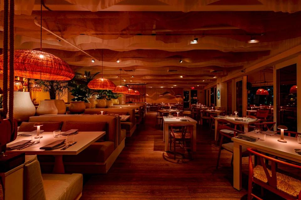 The interior of Mykonos, a new restaurant in Fort Lauderdale.