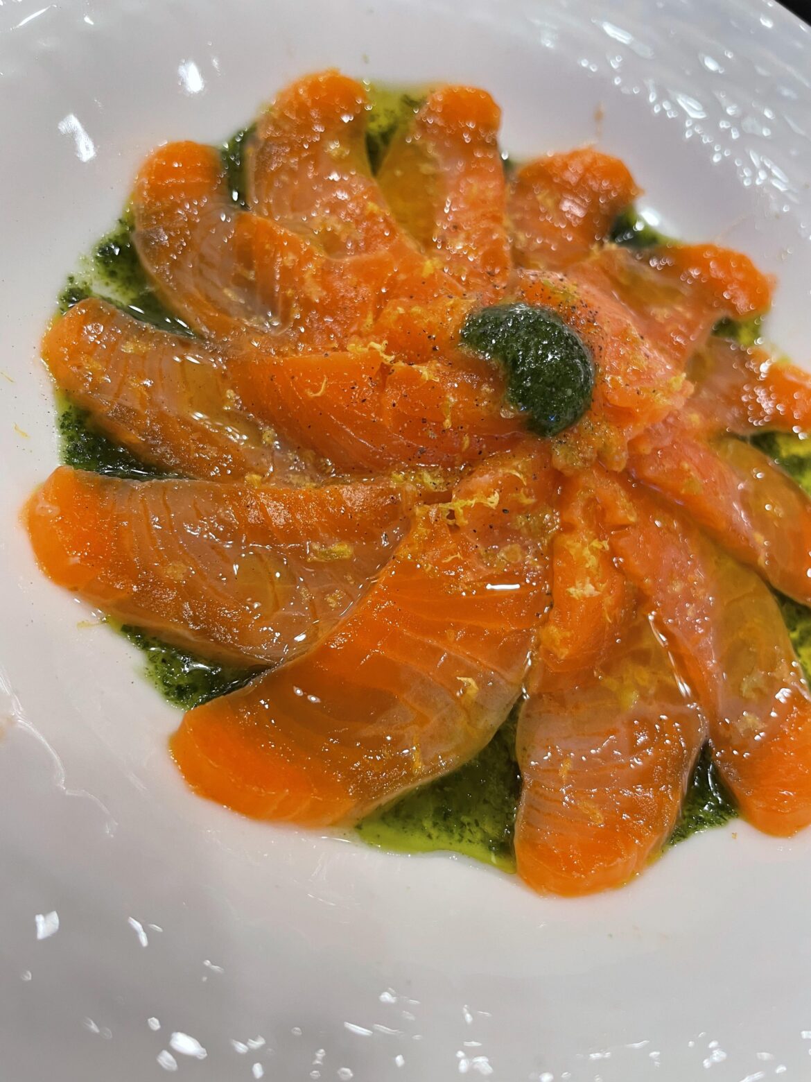 Salmon crudo with chimichurri inspired dressing