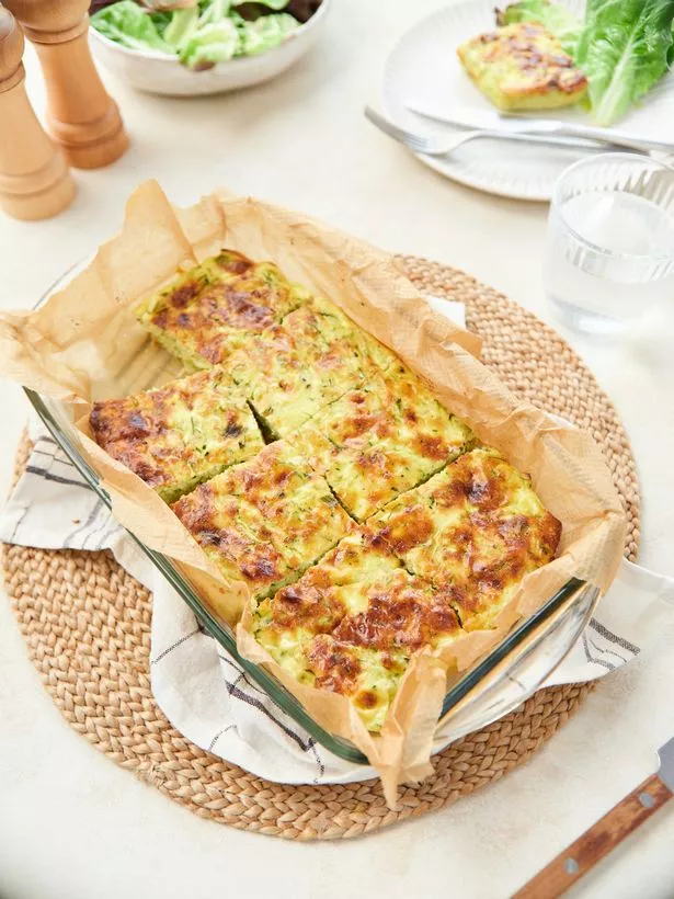 A picture of a savoury slice, a baked frittata fillled with vegetables