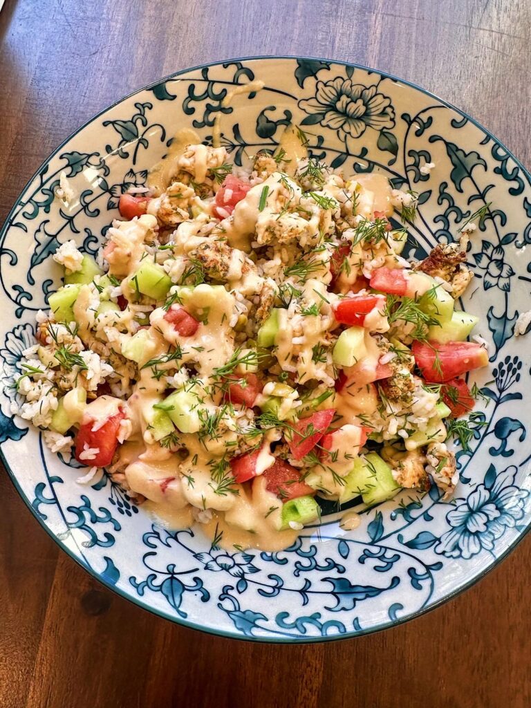 Dilly Chicken & Olive Bowl (sub out couscous for rice)