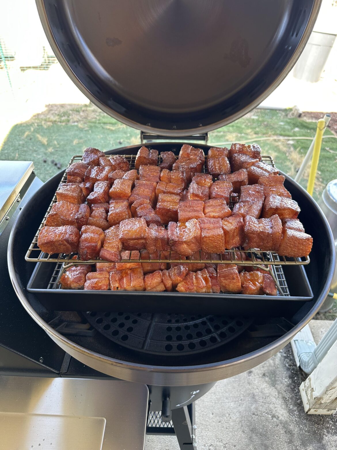 Pork belly burnt ends on my new bullseye.
