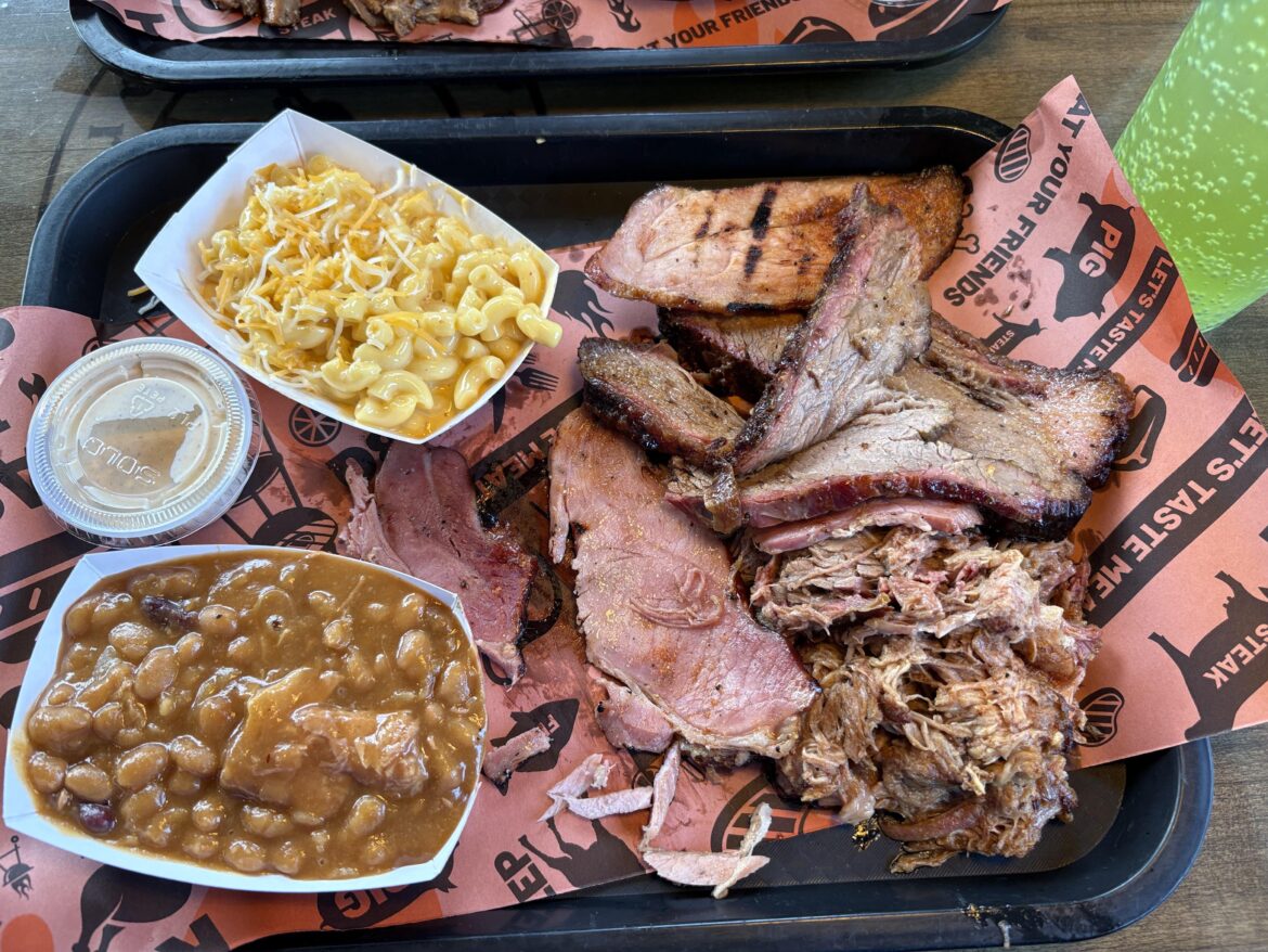 3 meat plate, $18. Pit Bros BBQ in Menominee, Michigan.