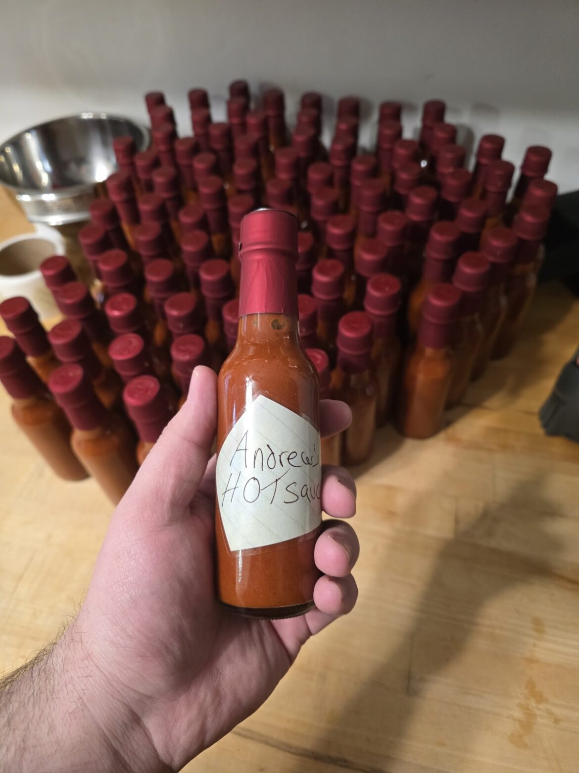 Made my largest batch of hot sauce yesterday in my home kitchen - almost 4 gallons.