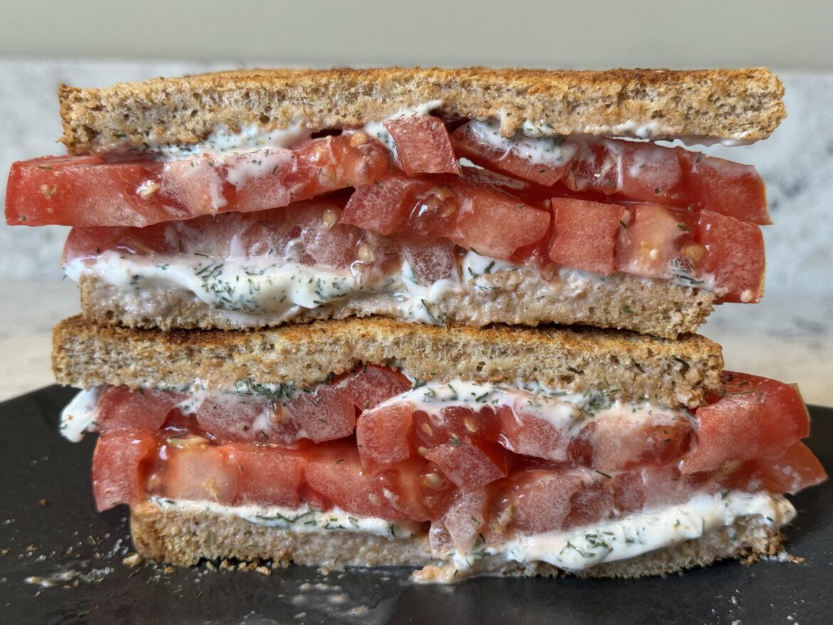 Rejected by foodporn again - tomato sandwich on wheat toast