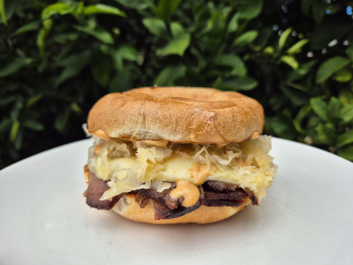 Leftover Brisket Rueben on Bagel