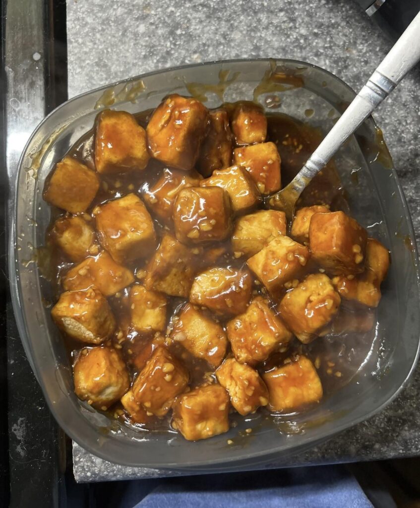 sticky sesame tofu!