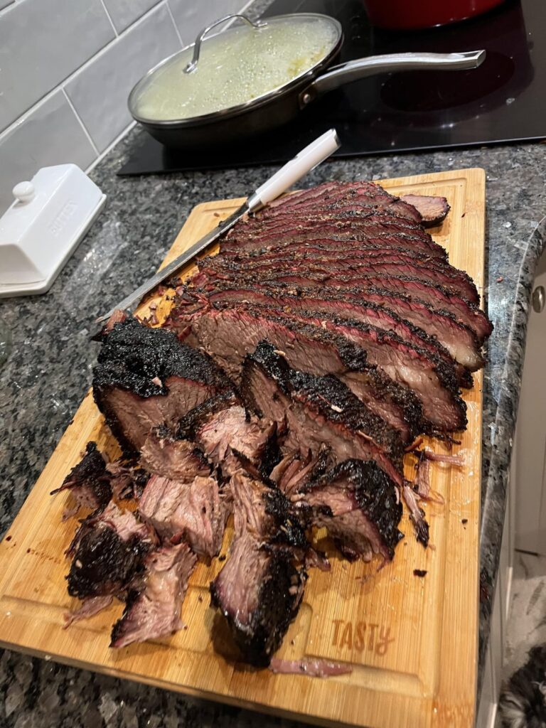 16 hour beef brisket- pellet smoker, smoked tube is a must for smoke ring and bark