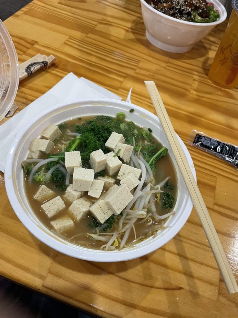 How many calories for this Shoyu ramen with tofu cubes and veggies?