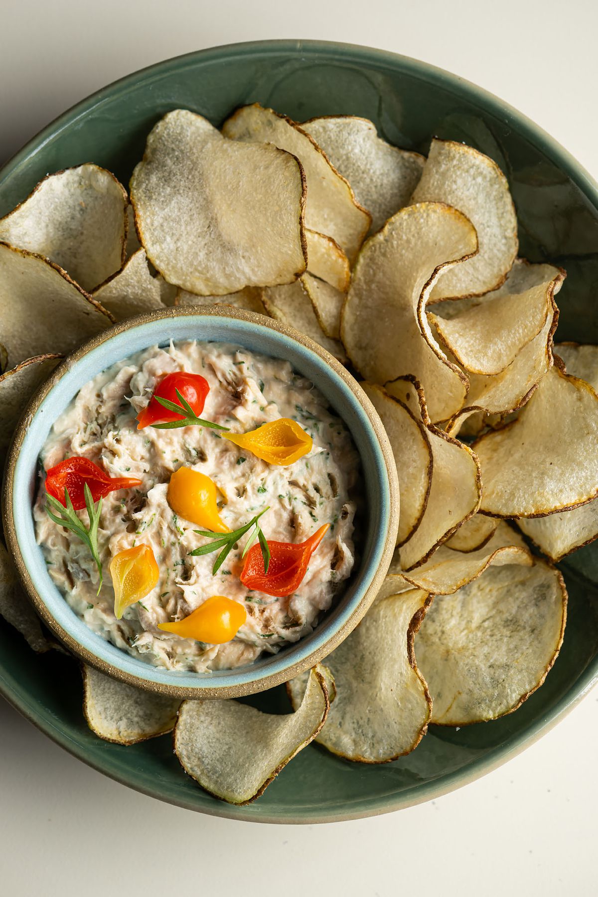 Trout rillettes, biquinho peppers, potato chips at Bar Etoile. 