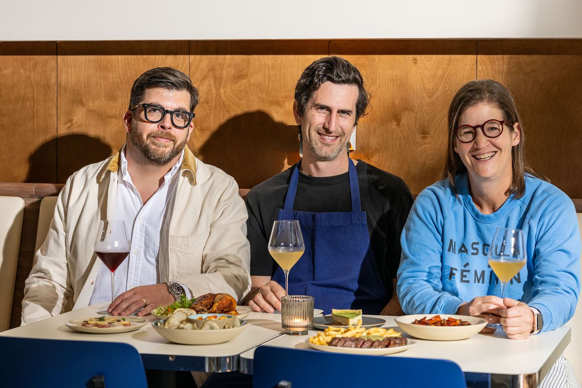 A portrait of the team at Bar Etoile from left to right: co-owner Julian Kurland, chef Travis Hayden, and co-owner Jill Bernheimer.
