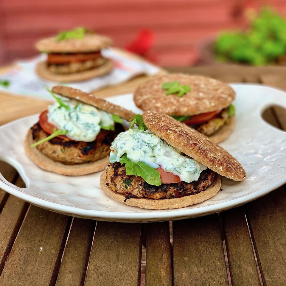 Joy Bauer's Greek Burgers with Feta and Roasted Red Pepper (Joy Bauer)