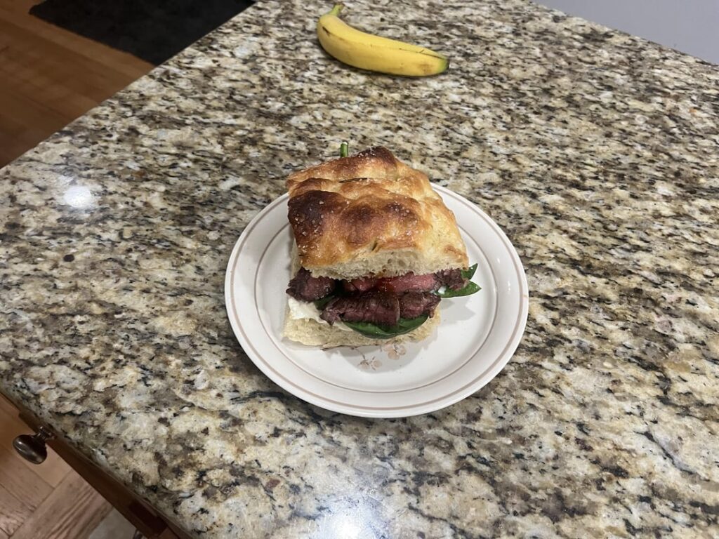 Steak Sando in homemade focaccia