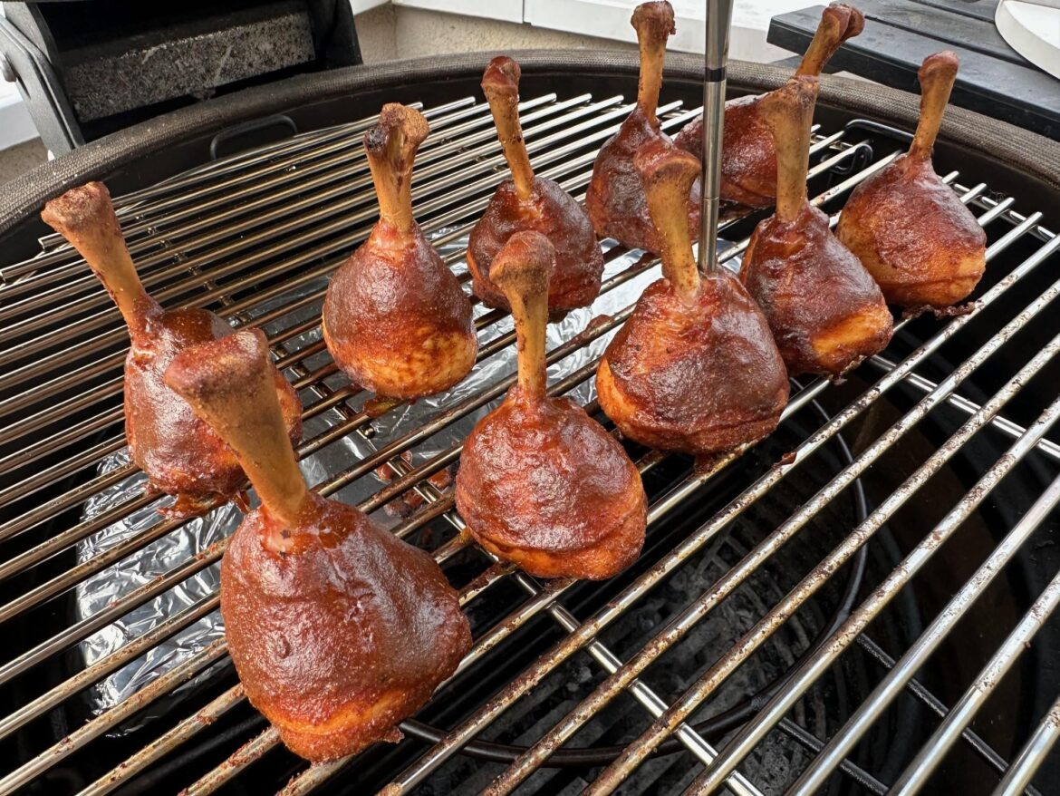 Chicken lollipops on kamado
