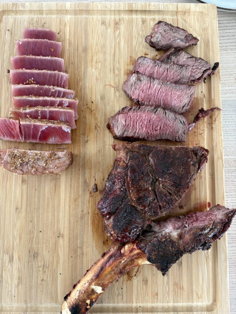 Surf and Turf today, Tuna, Tomahawk with mashed potatoes
