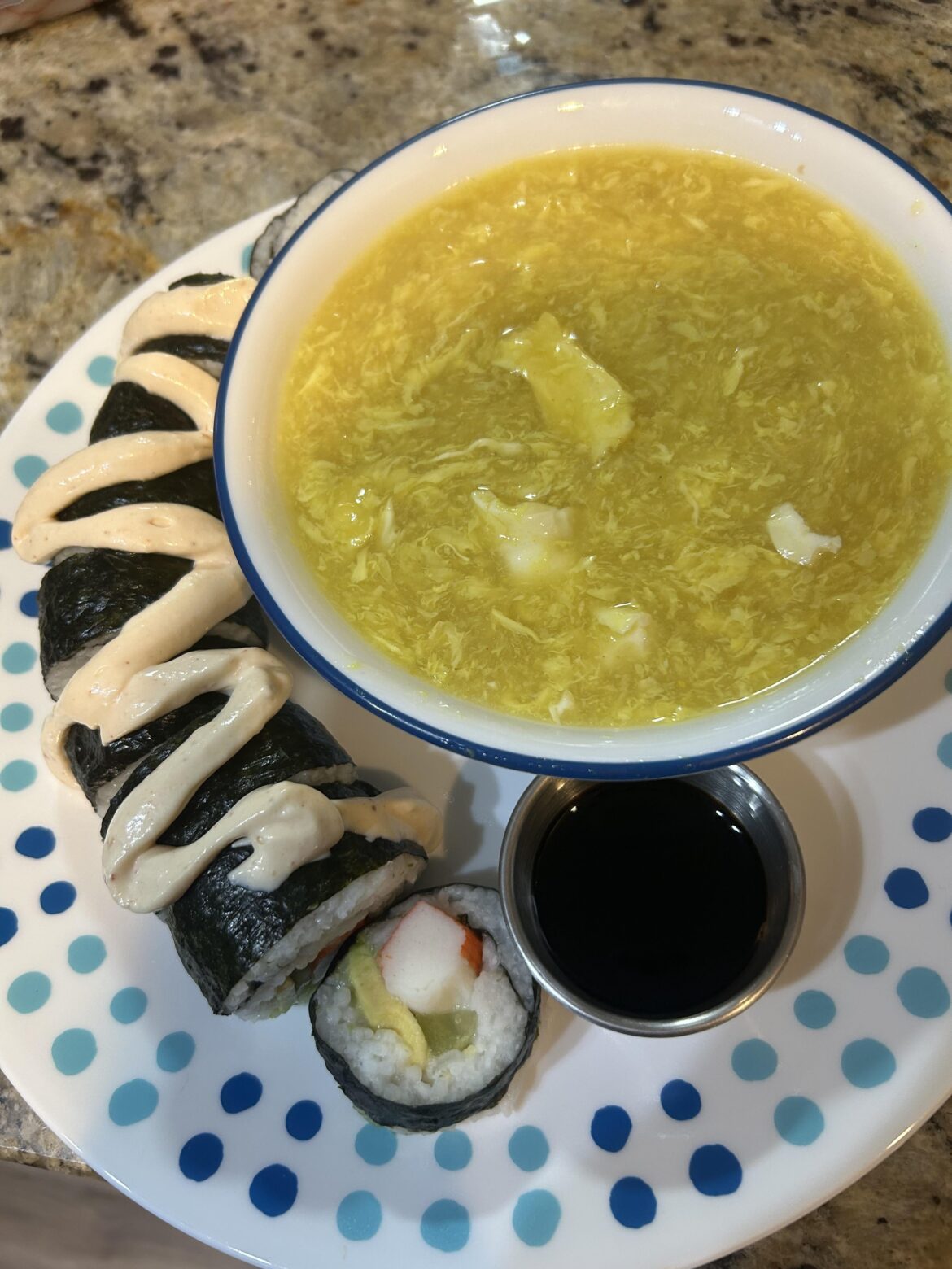 My first time making California rolls and egg drop soup! Fueled by too many shots of whiskey… but somehow nailed it!
