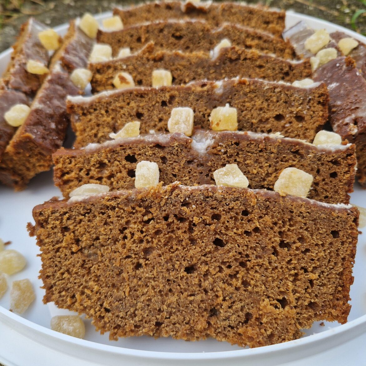 Homemade Jamaican Ginger Cake with Crystallised Ginger Peices