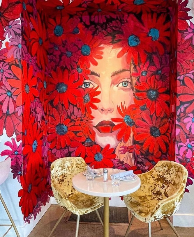 booth with wall art