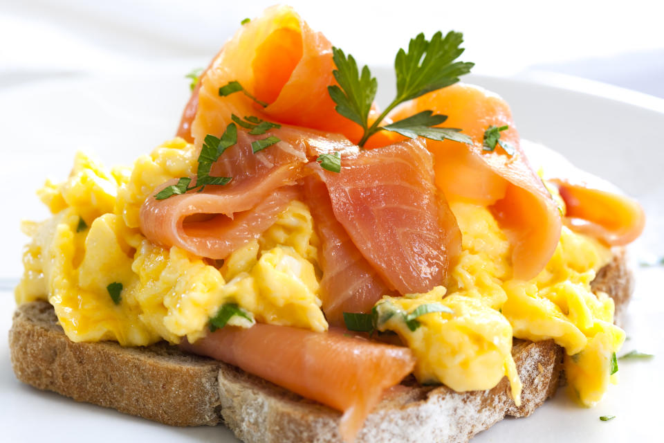 Salmon and scrambled egg on toast. (Getty Images)