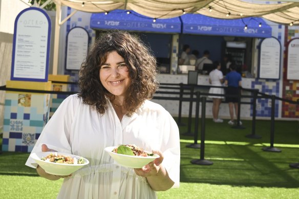 Julia Busuttil Nishimura outside the Ostro stall in Garden Square.