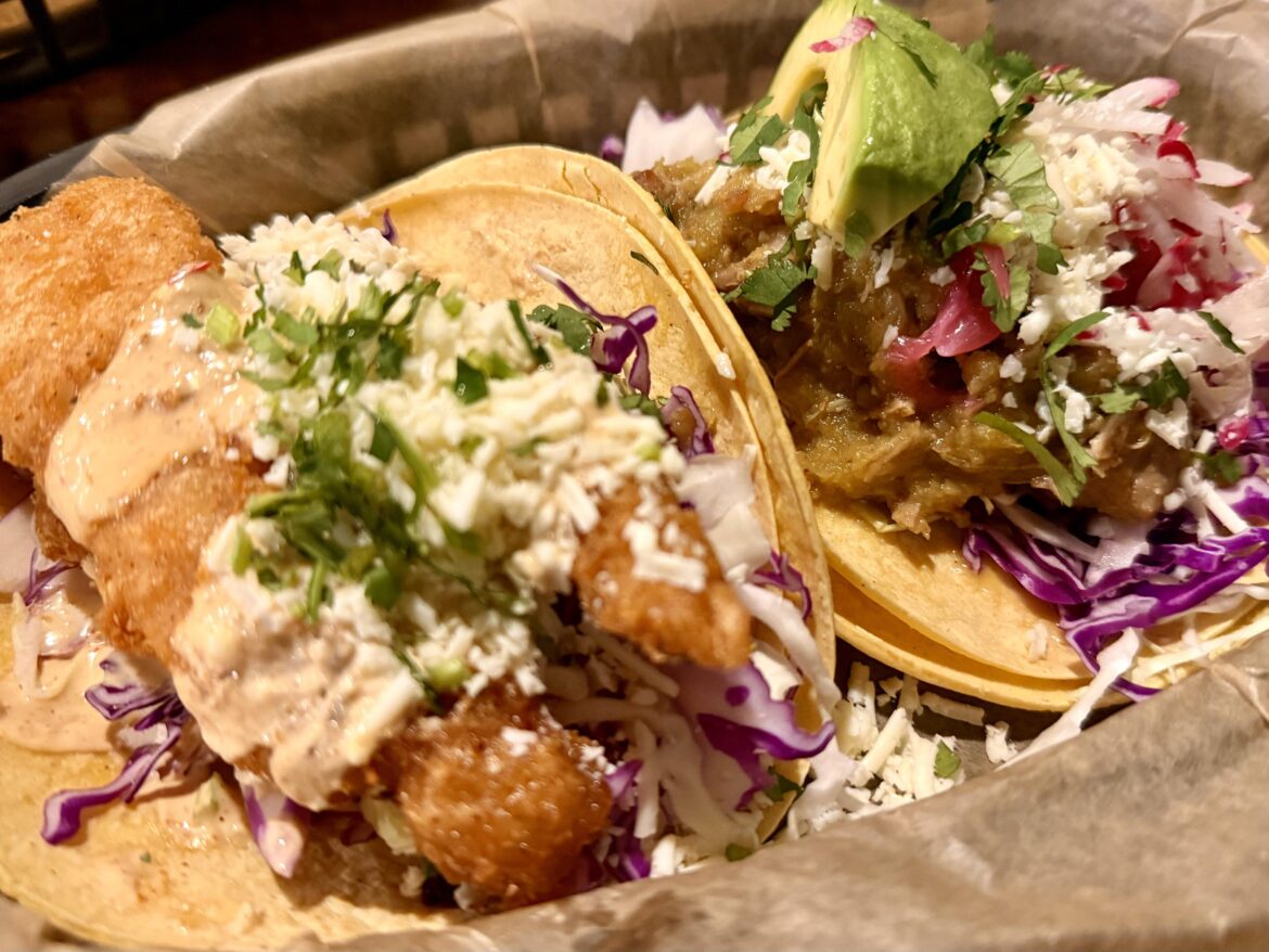 Baja fish, and chili verde carnitas.