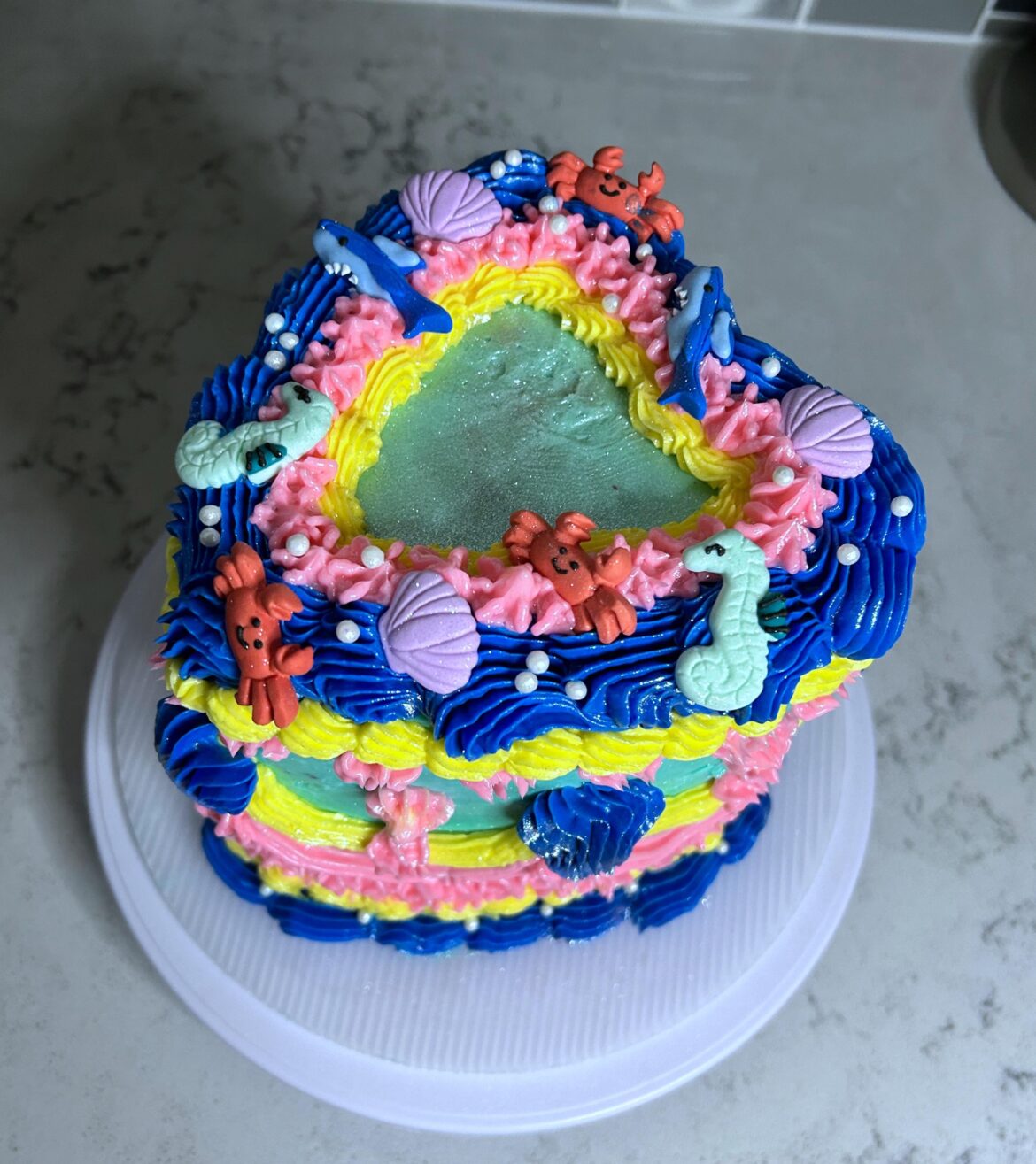 ocean party heart shaped cake