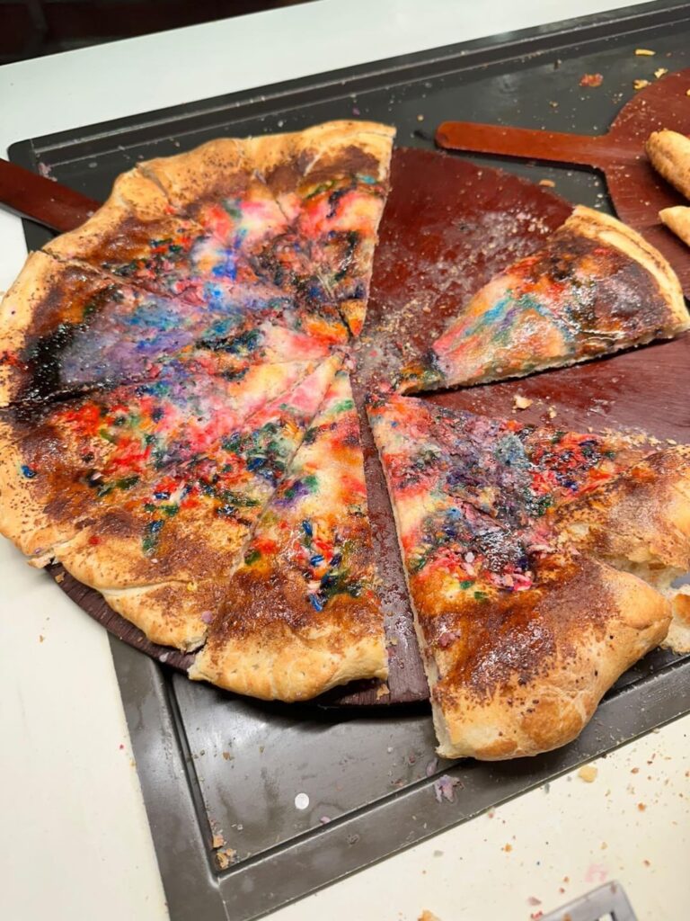 Fruity pebbles and sprinkled pizza for dinner at my college