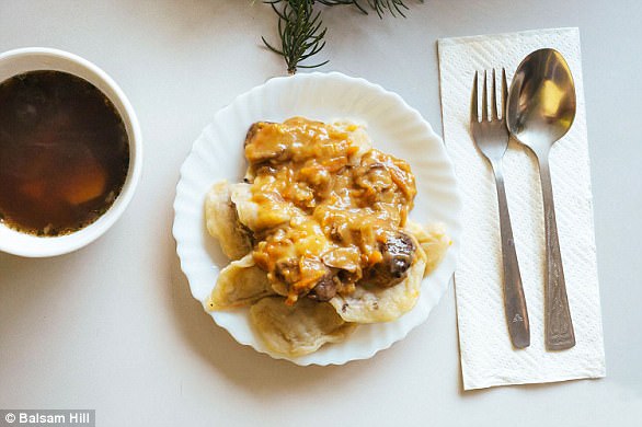 Varenyky, a type of dumpling, is served with mushroom sauce or sour cream at Christmas