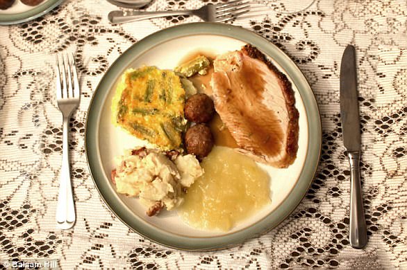 Our main course consists of four dishes, two of which are turkey injected with Pisco and asparagus souffle