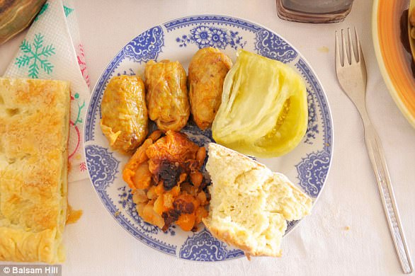 A range of dishes are prepared such as beans, leek pie, dates, boiled chestnuts, and nuts